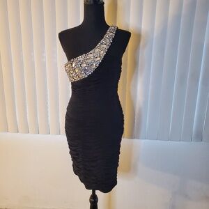 NWOT Stunning One-Shoulder Black Beaded Dress